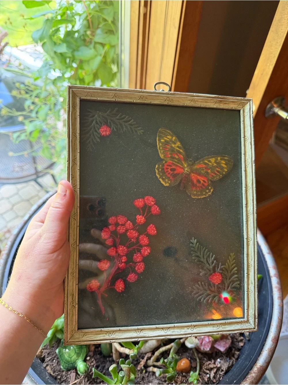 Vintage Hoho Butterfly Floral Framed Art